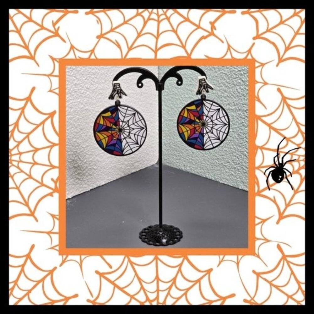 🎃 Colorful‎ Spider Web Earrings (NWOT)